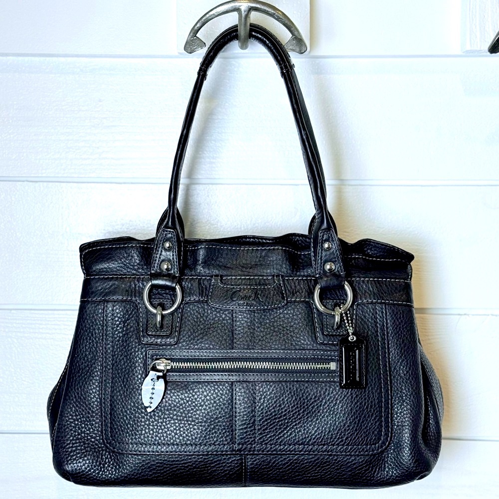 Coach Vintage Penelope black pebbled Leather Satchel Purse silver tone hardware